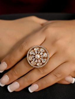 AG'S - Harini Diamond Stone Rose Gold Plated Kundan Ring