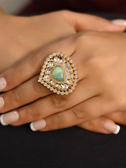 AG'S - Haripriya Light Green Gold Plated Kundan Ring