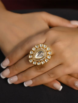 AG'S - Harnaaz Diamonds Work Gold Plated Kundan Ring