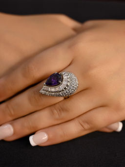 AG'S - Himangi Purple Stoned Rhodium Plated Victorian Ring