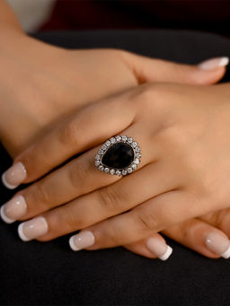 AG'S - Hemani Black Stoned Rhodium Plated Victorian Ring