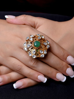 AG'S - Indrakshi Green Stone Gold Plated Boutique Ring