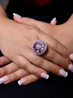 AG'S - Indrani Ruby Rhodium Plated Victorian Ring