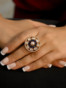 AG'S - Basanti Navy Blue Gold Plated Kundan Ring