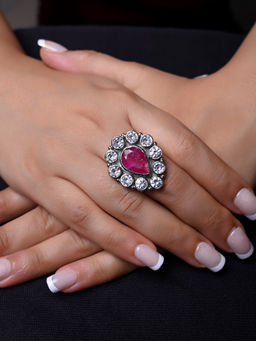 AG'S - Indu Rubi Rhodium Plated Victorian Ring