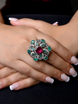 AG'S - Lajvati M and G Rhodium Plated Victorian Ring