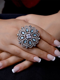 AG'S - Lalita Sky Blue Diamonds Rhodium Plated Victorian Ring