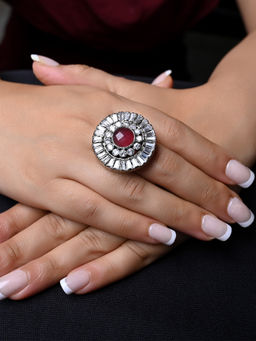 AG'S - Lalima Majenta Stoned Rhodium Plated Victorian Ring