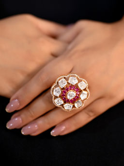 AG'S - Nanda Mossonite Polki Ruby Finger Ring