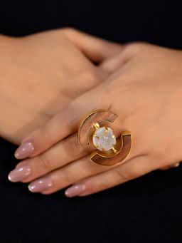 AG'S - Nandika Designer Wooden Arc Shape White Natural Stonering