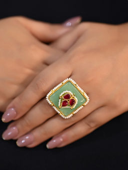 AG'S - Neeti Kundan With Mint Green Stone Finger Ring