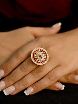 AG'S - Bhanupriya Majenta and White Paachi Kundan Finger Ring