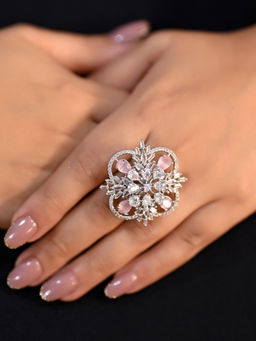 AG'S - Niharika Floral Baby Pink American Diamond Ring