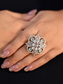 AG'S - Nicika Floral Mint Green American Diamond Ring