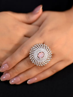 AG'S - Nilam Round Baby Pink Silver Ring
