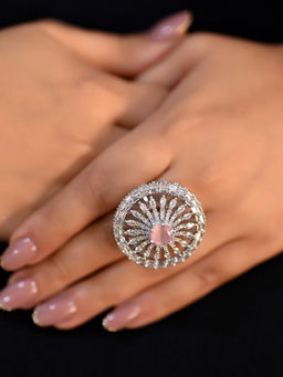 AG'S - Nilambari Round Baby Pink Silver Ring