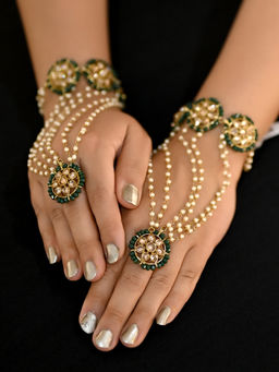 AG'S - Arziya Copper Polki Stone Green Hathphool Set Of 2