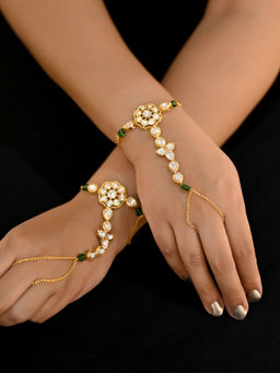 AG'S - Shailja Kundan Polki Green Hathphool Set Of 2