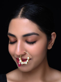 AG'S - Tahira Ruby Hanging Kundan Nose Ring