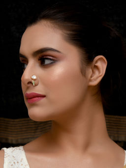 AG'S - Anu Light Green Gold Plated Kundan Nath