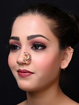AG'S - Kaushal Rose Pink Small Kundan Nath With Pearl