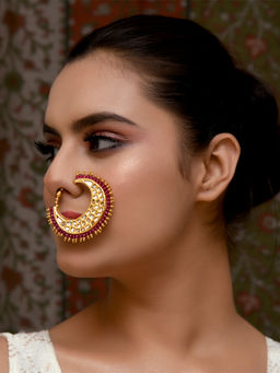 AG'S - Apoorva Majenta Small Work Gold Plated Kundan Nath