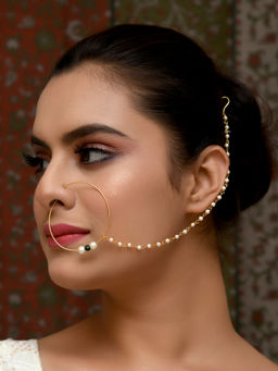 AG'S - Mala Green Pearl Beads Gold Plated Antique Nath