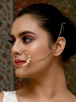 AG'S - Rajani White Gold Plated Kundan Nath