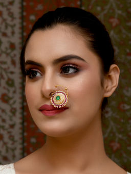 AG'S - Varuni Ruby and Green Gold Plated Kundan Nath