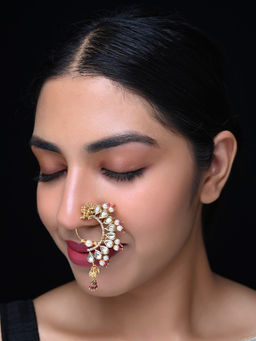 AG'S - Sumitra Majenta Gold Plated Kundan Nath