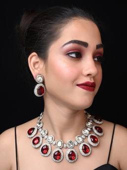 AG'S - Dajshi Maroon Kundan Necklace Set