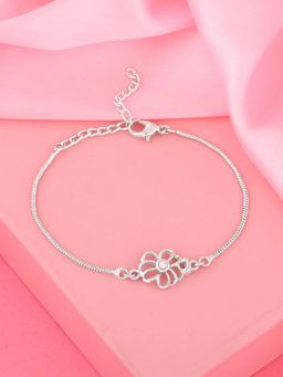 Estele - Rhodium Plated Jali Work Floral Bracelet with Austrian Crystals for Women