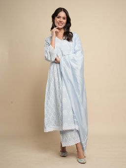 Heeposh - Women Blue Floral Kurta with Palazzo with Dupatta (Set of 3)