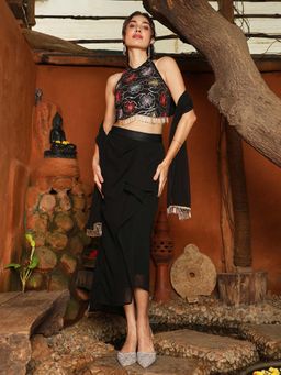 Qissa - Women Black Embellished and Sequined Co-Ord (Set of 2)