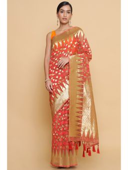 Soch - Women Red Printed Saree with Unstitched Blouse
