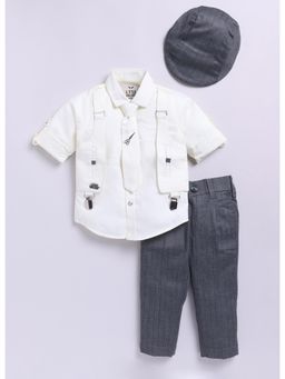 Little Collars - Boys Grey Shirt, Trouser and Cap with Tie