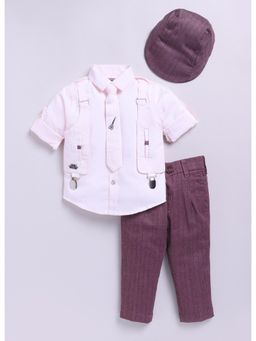 Little Collars - Boys Wine Shirt, Trouser and Cap with Tie