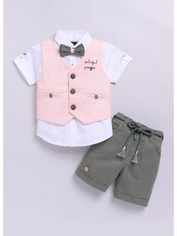 Little Collars - Boys Peach Jacket, Shirt and Shorts with Bow