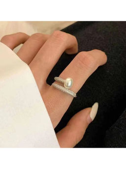 Amorenmore - Lustrous Embrace Pearl Adjustable Ring