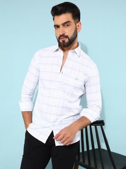 CRIMSOUNE CLUB - Men White Cotton Checked Shirt
