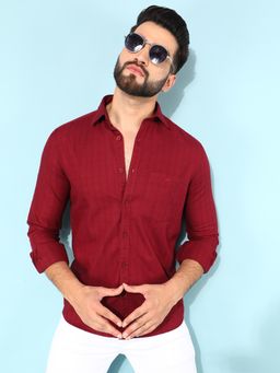 CRIMSOUNE CLUB - Men Red Cotton Checked Shirt
