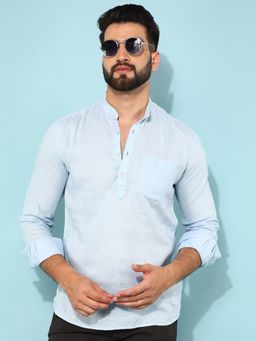 CRIMSOUNE CLUB - Men Blue Linen Shirt
