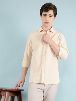 CRIMSOUNE CLUB - Men Beige Solid Linen Shirt