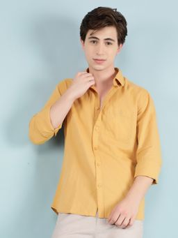 CRIMSOUNE CLUB - Men Mustard Solid Linen Shirt
