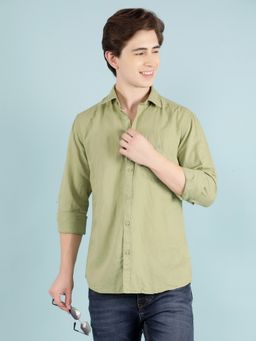 CRIMSOUNE CLUB - Men Olive Solid Linen Shirt