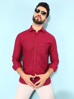 CRIMSOUNE CLUB - Men Maroon Solid Cotton Shirt