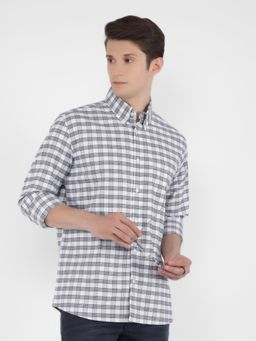 CRIMSOUNE CLUB - Men White Cotton Checked Shirt