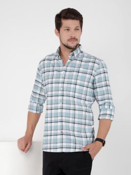 CRIMSOUNE CLUB - Men Blue Cotton Checked Shirt