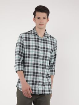 CRIMSOUNE CLUB - Men Green Cotton Checked Shirt