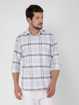 CRIMSOUNE CLUB - Men White Cotton Checked Shirt